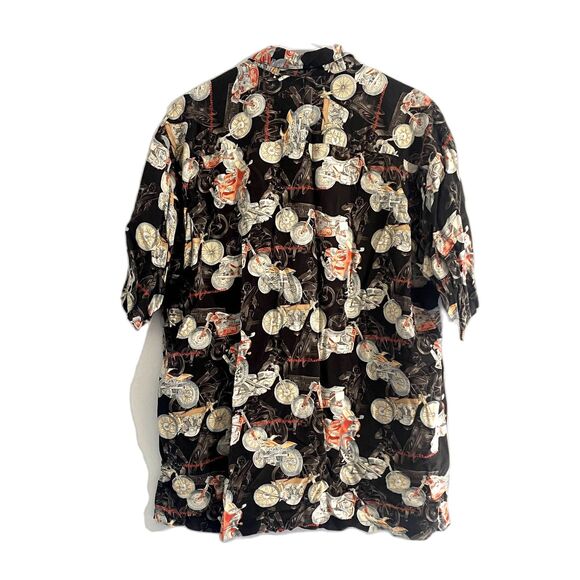 Harley Davidson Motorcycle Print Button Down Short Sleeve Black Biker Size Large - Picture 3 of 4